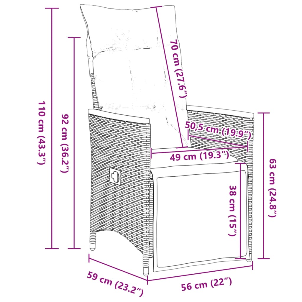 7-tlg. Garten-Bistro-Set mit Kissen Grau Poly Rattan