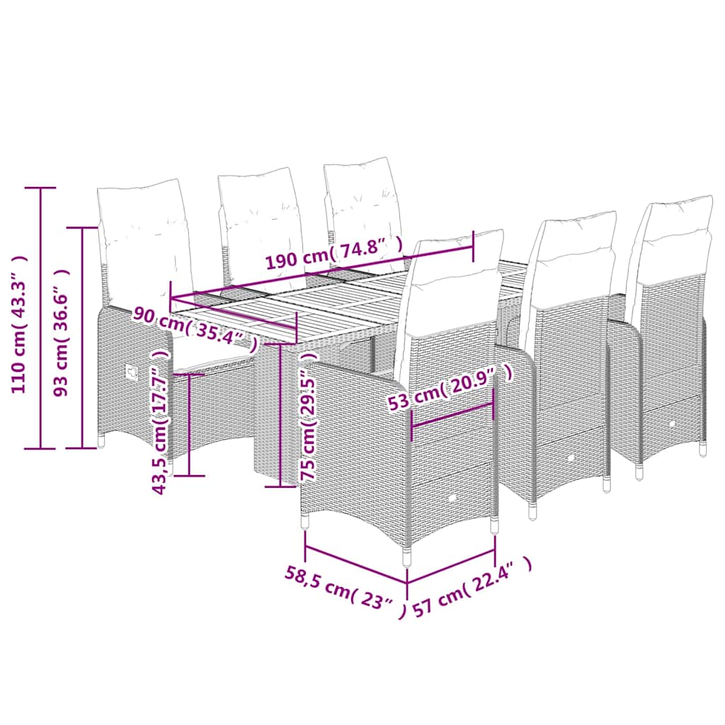 7-tlg. Garten-Bistro-Set mit Kissen Schwarz Poly Rattan