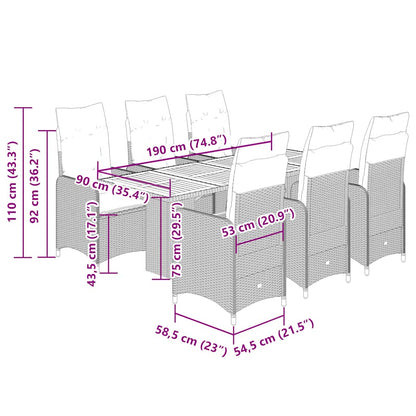 7-tlg. Garten-Bistro-Set mit Kissen Grau Poly Rattan
