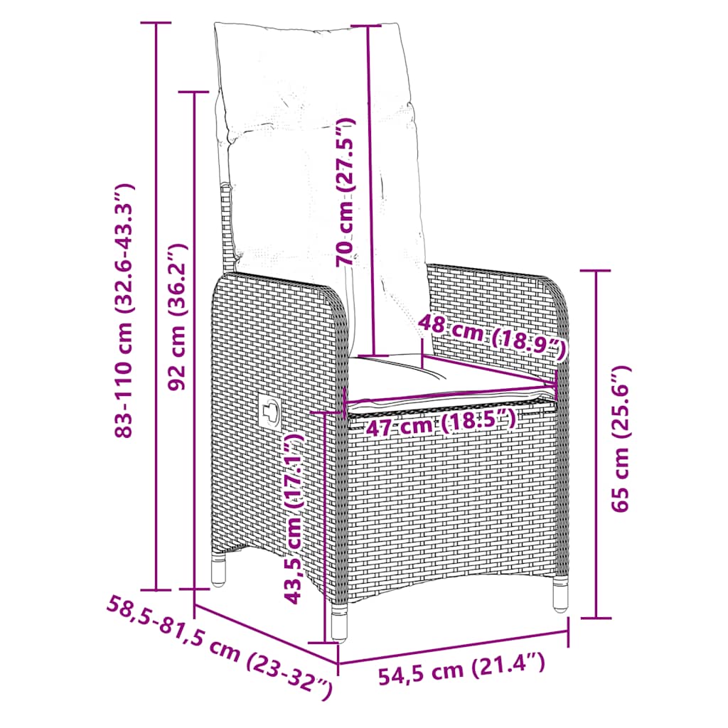 9-tlg. Garten-Bistro-Set mit Kissen Braun Poly Rattan