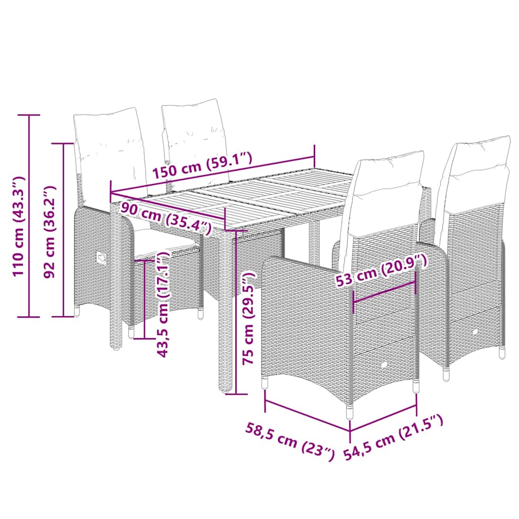 5-tlg. Garten-Bistro-Set mit Kissen Beige Poly Rattan