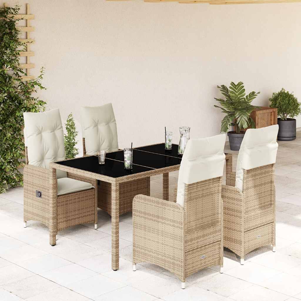 5-tlg. Garten-Bistro-Set mit Kissen Beige Poly Rattan