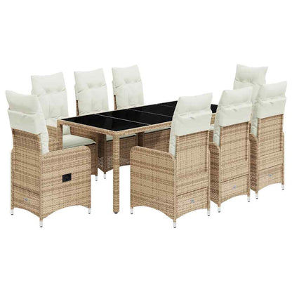9-tlg. Garten-Bistro-Set mit Kissen Beige Poly Rattan
