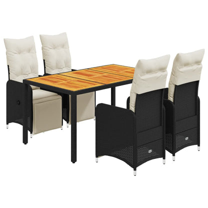5-tlg. Garten-Bistro-Set mit Kissen Schwarz Poly Rattan