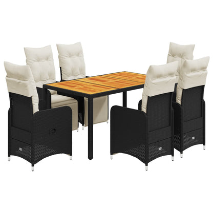 7-tlg. Garten-Bistro-Set mit Kissen Schwarz Poly Rattan