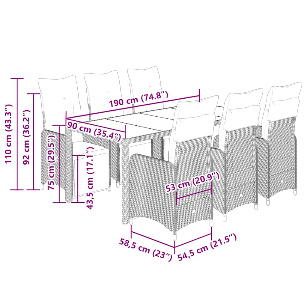 7-tlg. Garten-Bistro-Set mit Kissen Schwarz Poly Rattan