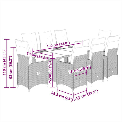 9-tlg. Garten-Bistro-Set mit Kissen Schwarz Poly Rattan