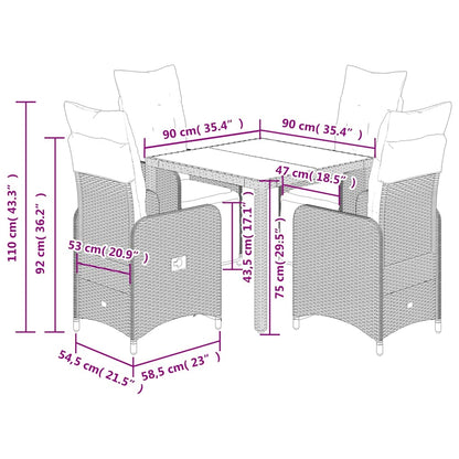 5-tlg. Garten-Bistro-Set mit Kissen Braun Poly Rattan