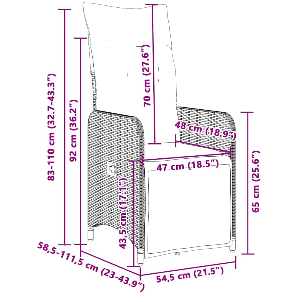 9-tlg. Garten-Bistro-Set mit Kissen Grau Poly Rattan
