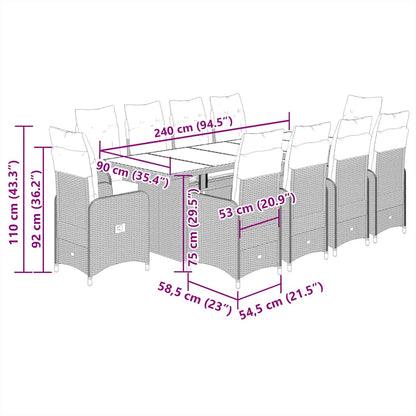 11-tlg. Garten-Bistro-Set mit Kissen Grau Poly Rattan