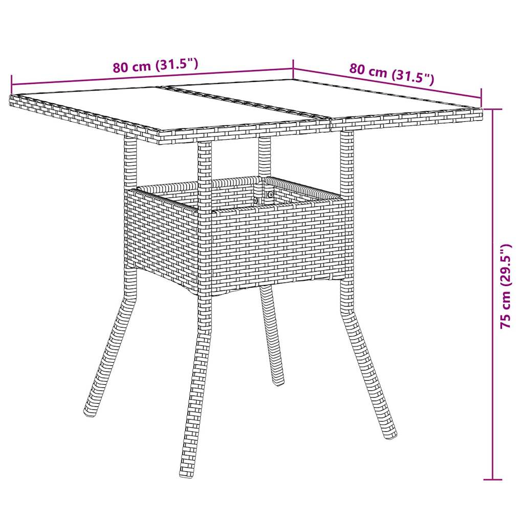 3-tlg. Garten-Essgruppe mit Kissen Schwarz Poly Rattan Glas