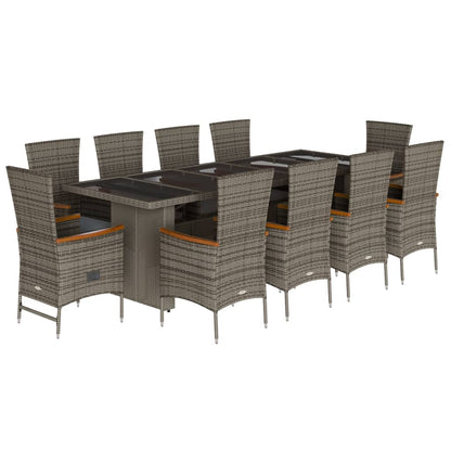 11-tlg. Garten-Essgruppe mit Kissen Grau Poly Rattan