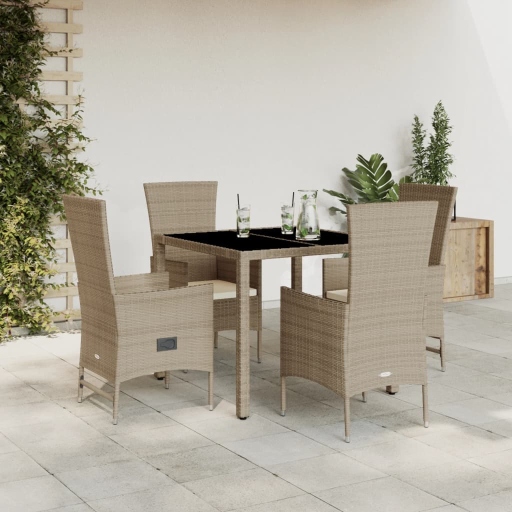 5-tlg. Garten-Essgruppe mit Kissen Beige Poly Rattan