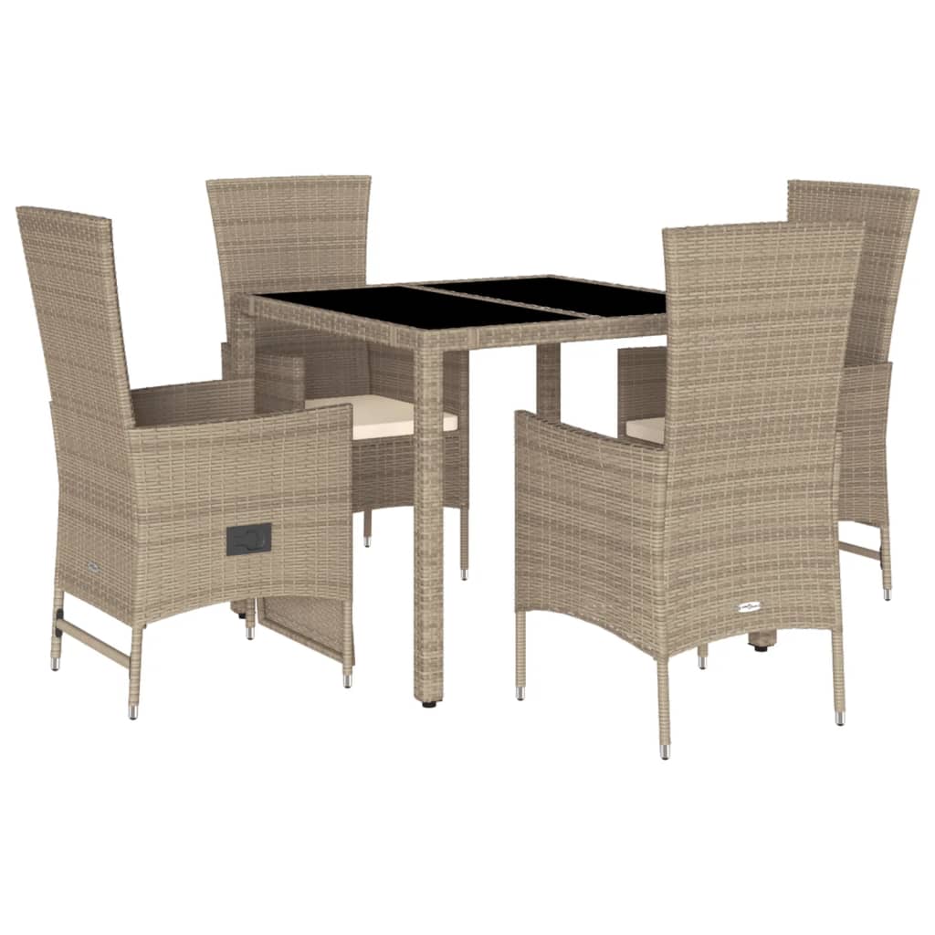 5-tlg. Garten-Essgruppe mit Kissen Beige Poly Rattan