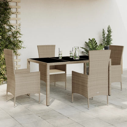 5-tlg. Garten-Essgruppe mit Kissen Beige Poly Rattan