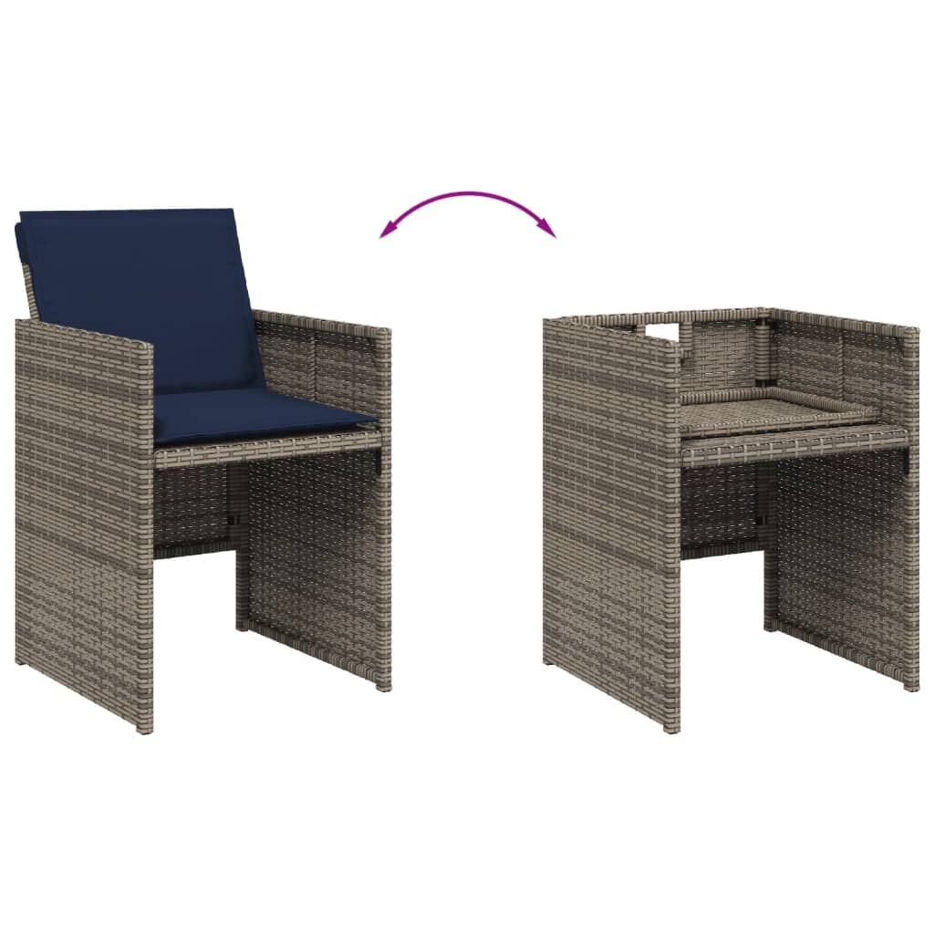 9-teiliges Garten-Ess-Set mit Kissen, grau, Polyrattan