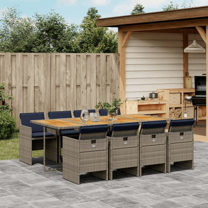 9-teiliges Garten-Ess-Set mit Kissen, grau, Polyrattan