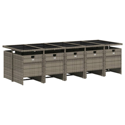 11-teiliges Garten-Ess-Set mit Kissen, grau, Polyrattan