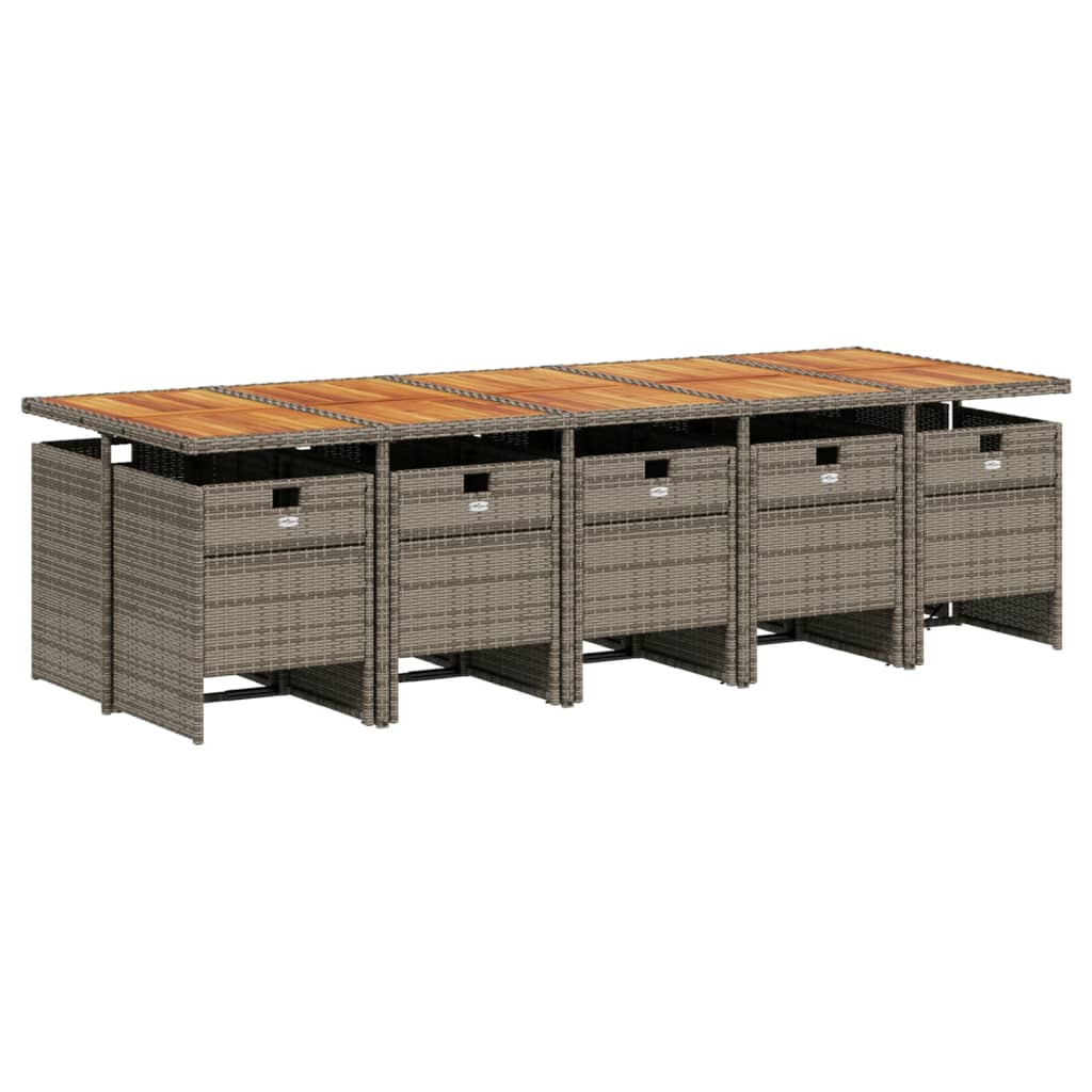 11-teiliges Garten-Ess-Set mit Kissen, grau, Polyrattan