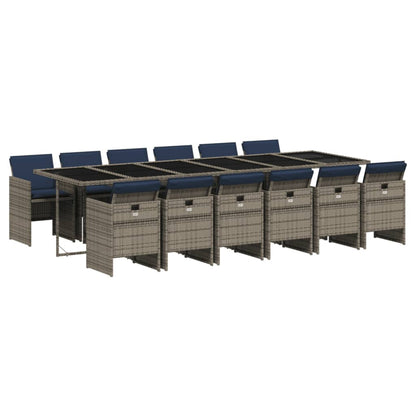 13-teiliges Garten-Ess-Set mit Kissen, grau, Polyrattan