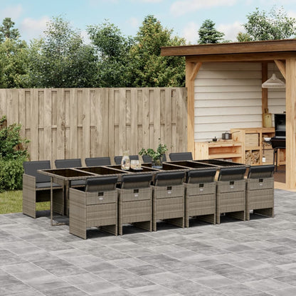 13-teiliges Garten-Ess-Set mit Kissen, grau, Polyrattan
