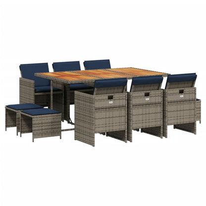 11-teiliges Garten-Ess-Set mit Kissen, grau, Polyrattan