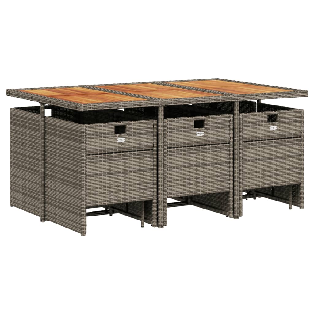 11-teiliges Garten-Ess-Set mit Kissen, grau, Polyrattan