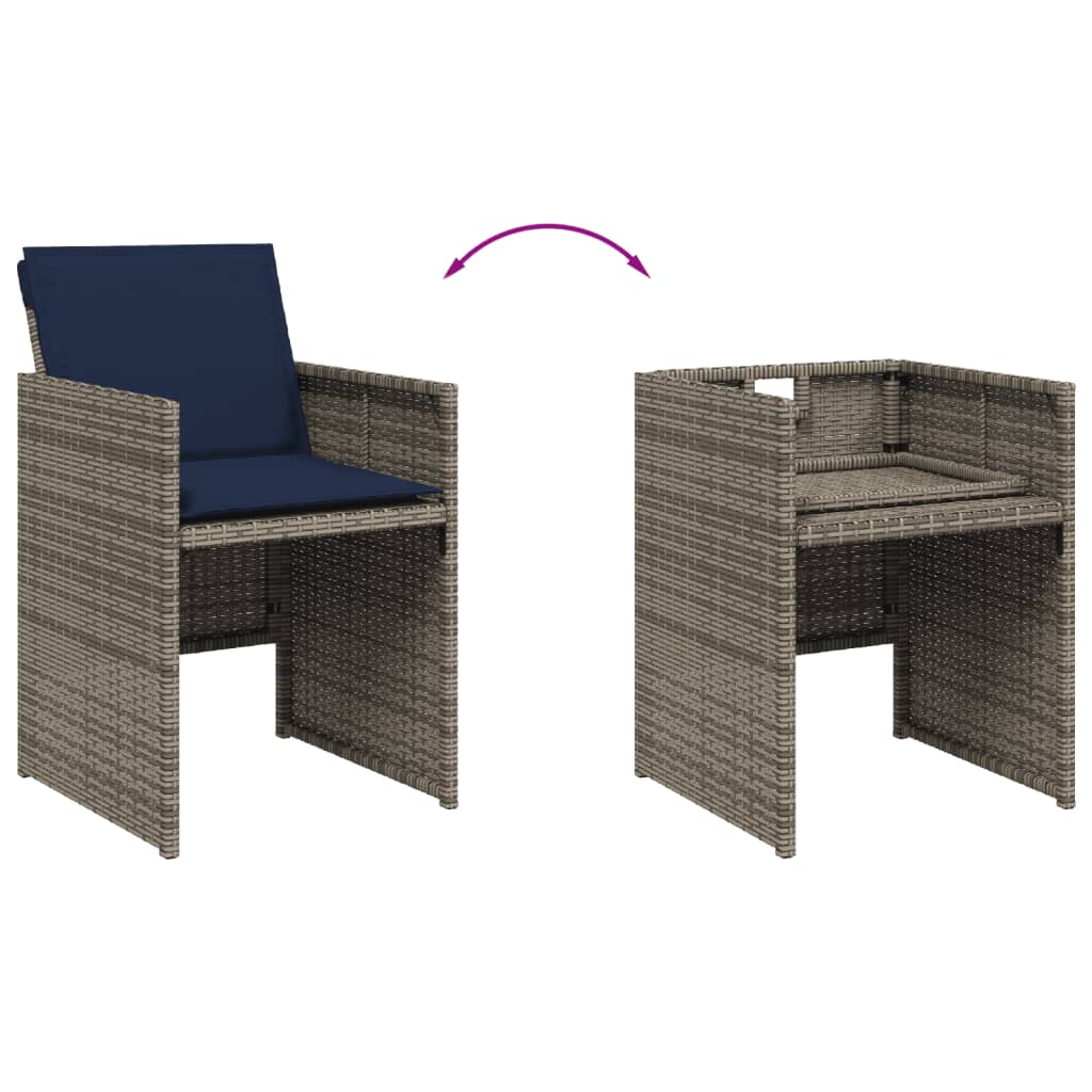 9-teiliges Garten-Ess-Set mit Kissen, grau, Polyrattan