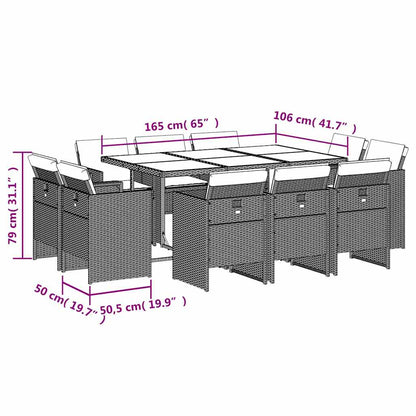 11-tlg. Garten-Essgruppe mit Kissen Schwarz Poly Rattan
