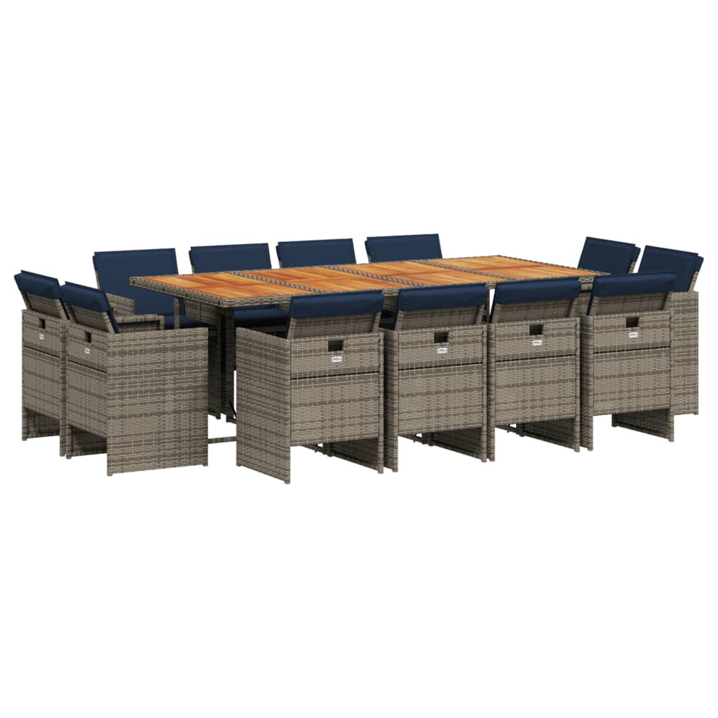 13-teiliges Garten-Ess-Set mit Kissen, grau, Polyrattan