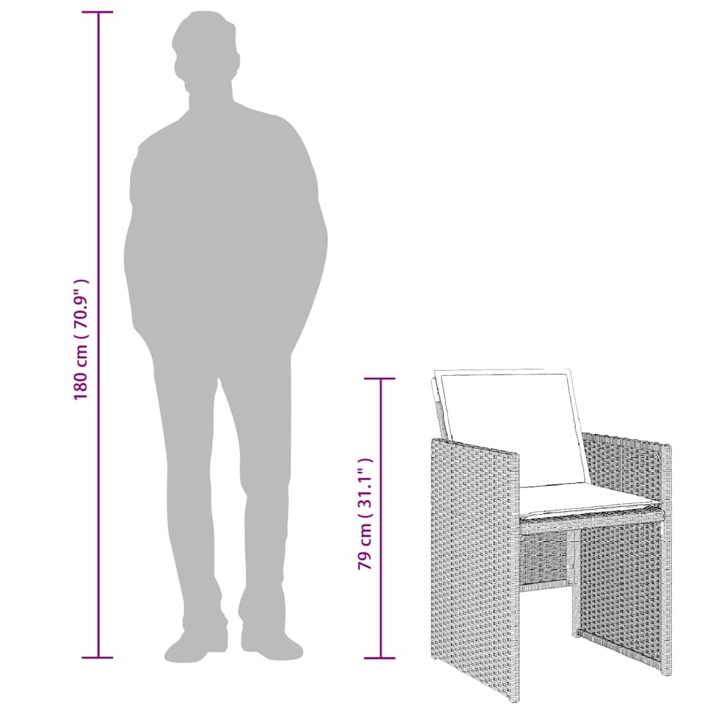17-tlg. Garten-Essgruppe mit Kissen Hellgrau Poly Rattan