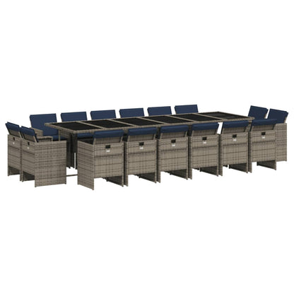 17-teiliges Garten-Ess-Set mit Kissen, grau, Polyrattan