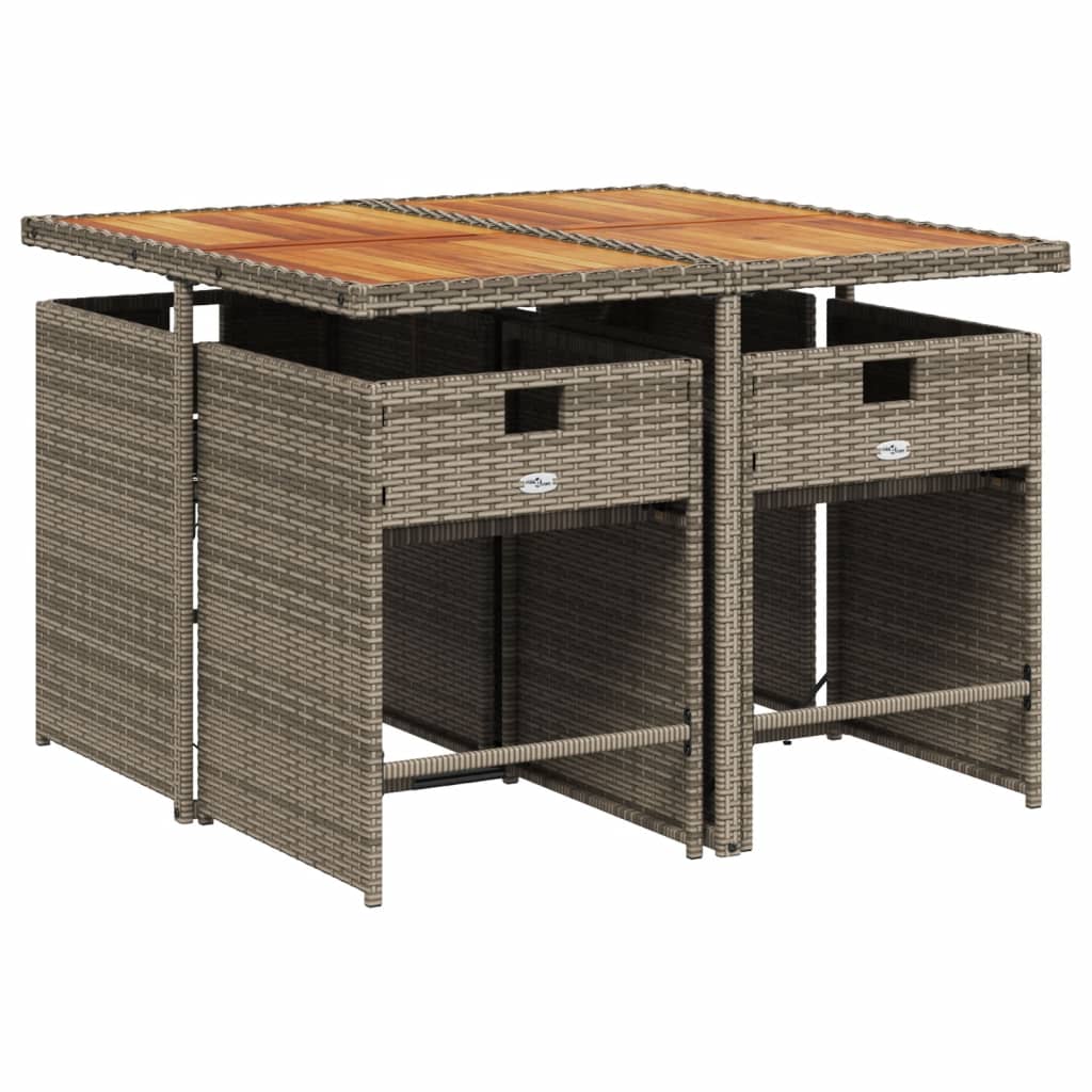 5-teiliges Garten-Ess-Set mit Kissen, grau, Polyrattan