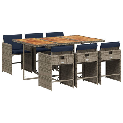7-teiliges Garten-Ess-Set mit Kissen, grau, Polyrattan