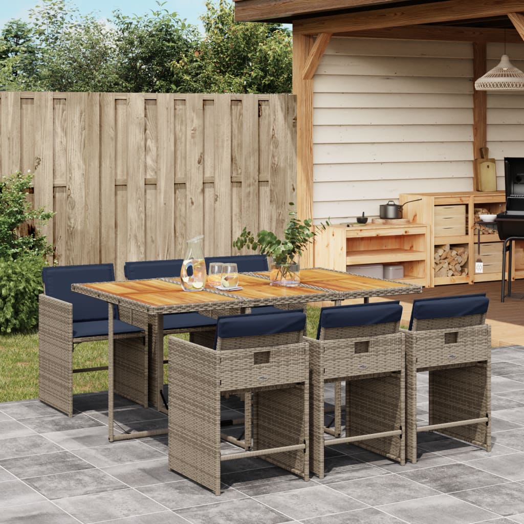 7-teiliges Garten-Ess-Set mit Kissen, grau, Polyrattan