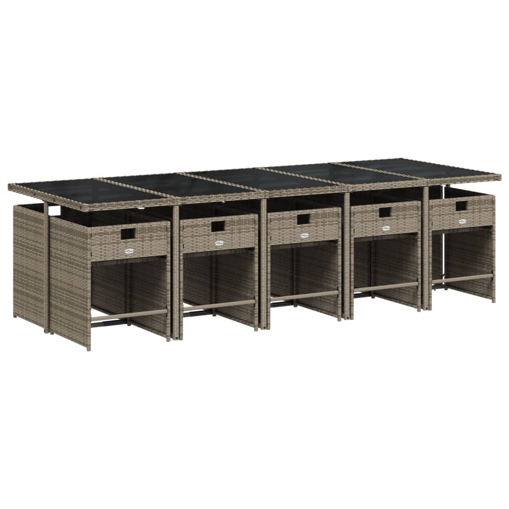 11-teiliges Garten-Ess-Set mit Kissen, grau, Polyrattan