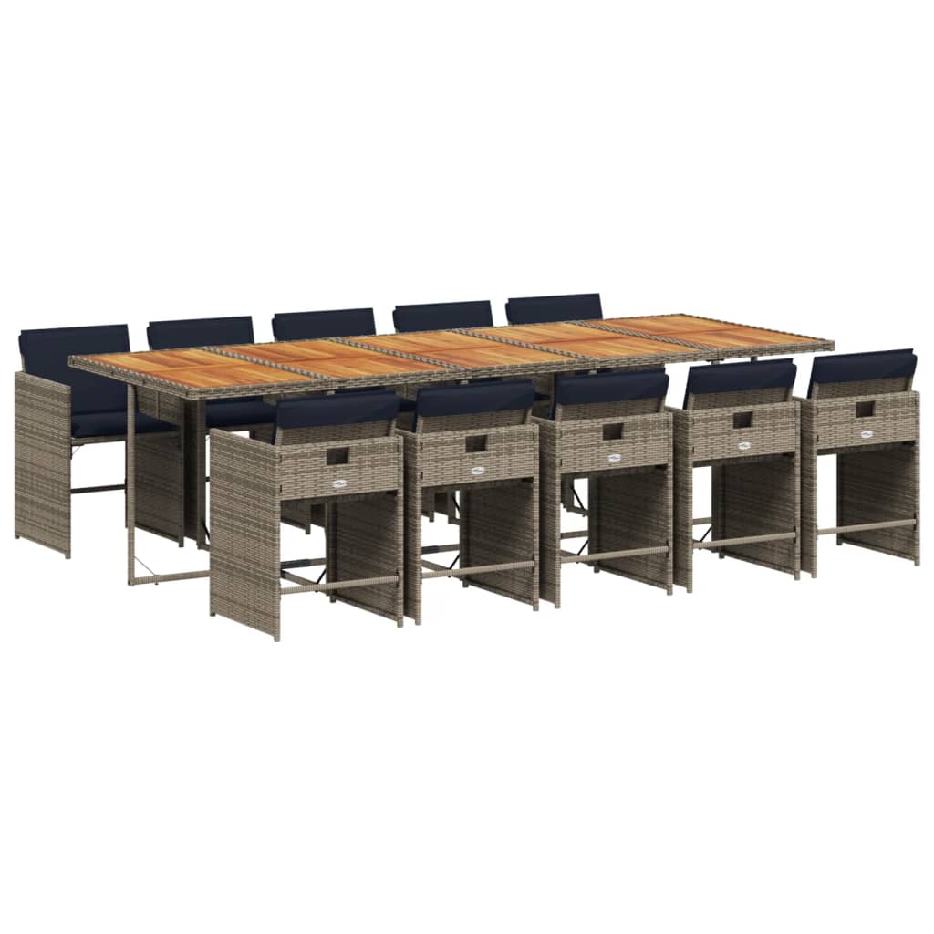 11-teiliges Garten-Ess-Set mit Kissen, grau, Polyrattan