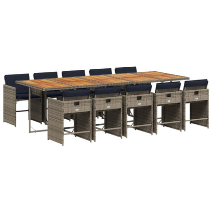 11-teiliges Garten-Ess-Set mit Kissen, grau, Polyrattan