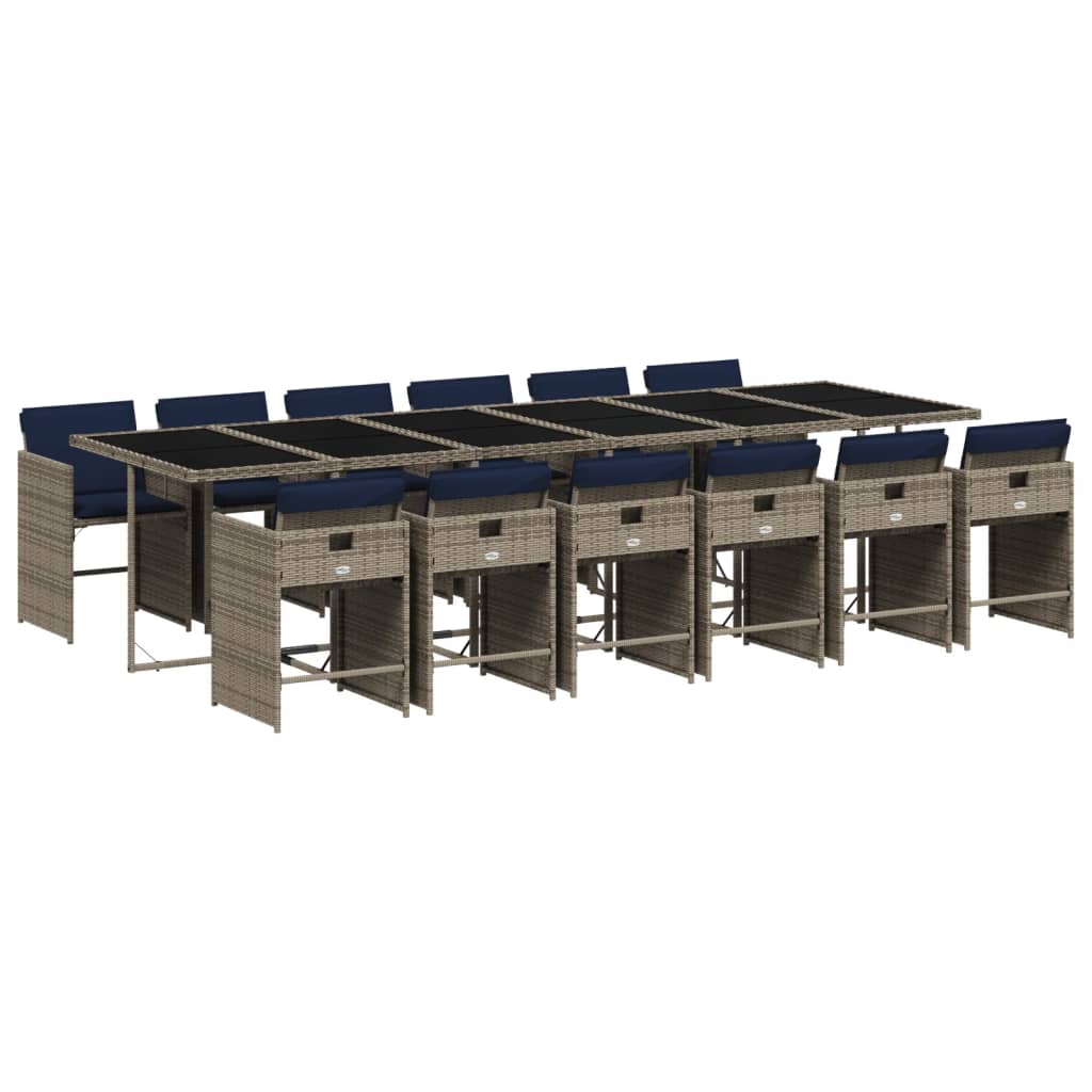 13-teiliges Garten-Ess-Set mit Kissen, grau, Polyrattan