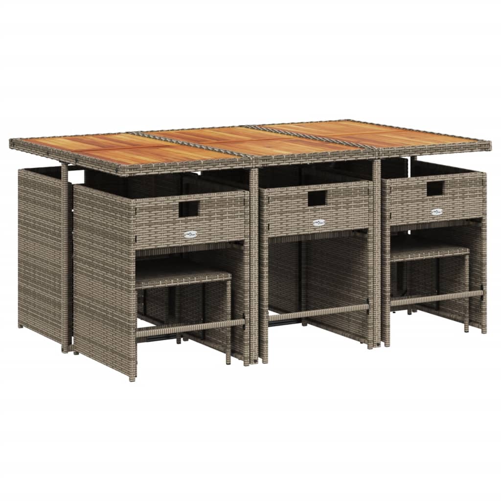 11-teiliges Garten-Ess-Set mit Kissen, grau, Polyrattan