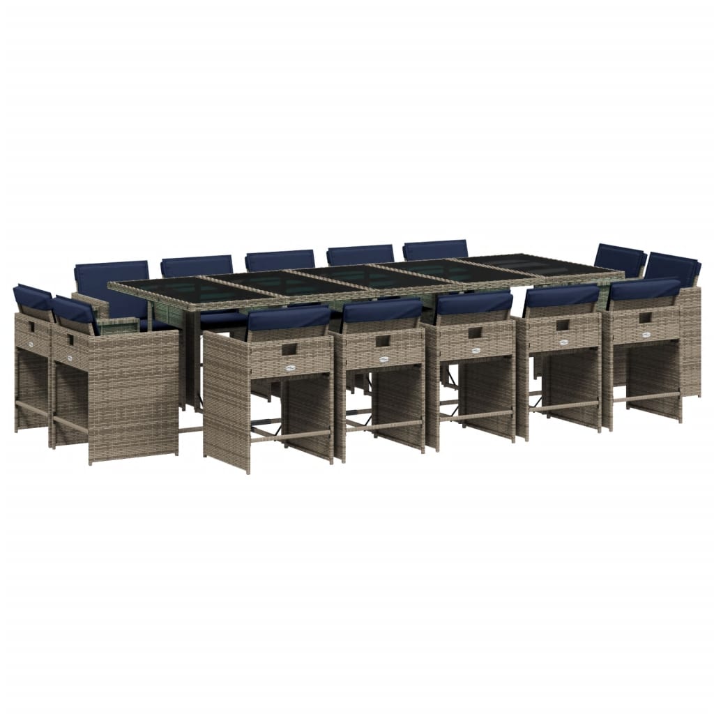 15-teiliges Garten-Ess-Set mit Kissen, grau, Polyrattan