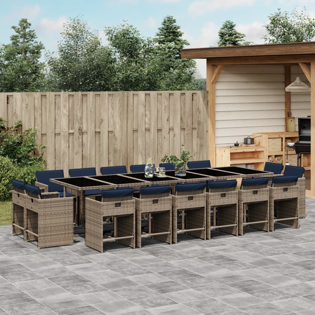 17-teiliges Garten-Ess-Set mit Kissen, grau, Polyrattan