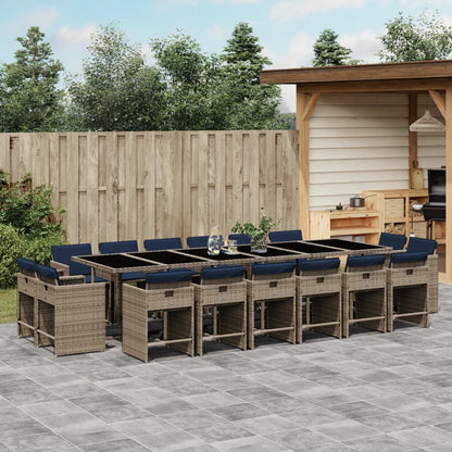 17-teiliges Garten-Ess-Set mit Kissen, grau, Polyrattan