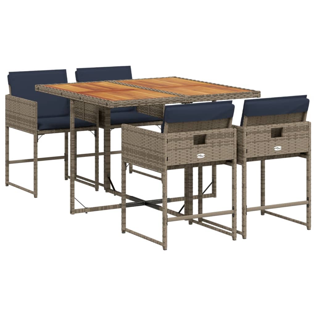 5-tlg. Garten-Essgruppe mit Kissen Grau Poly Rattan