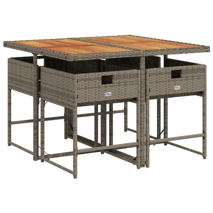 5-tlg. Garten-Essgruppe mit Kissen Grau Poly Rattan