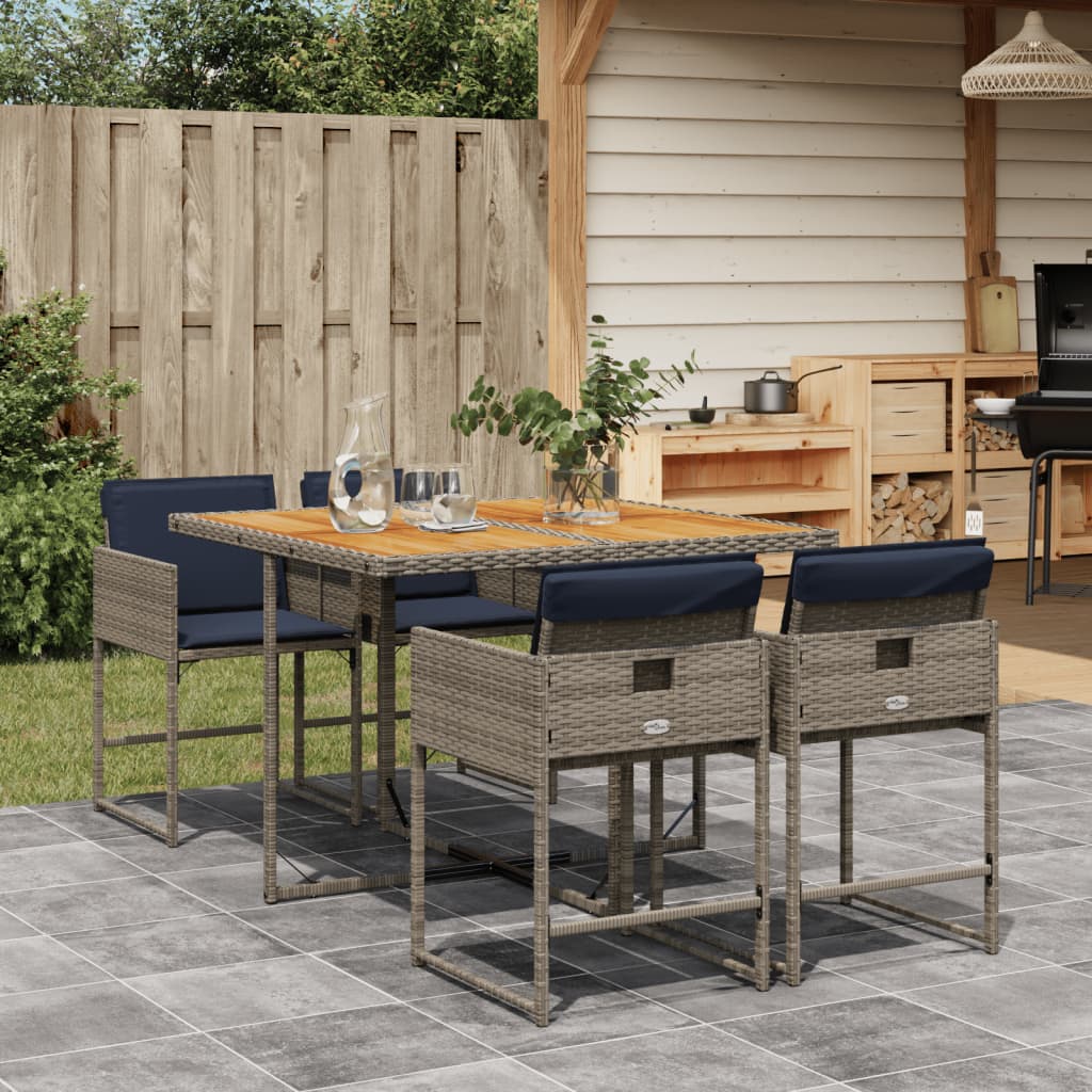 5-tlg. Garten-Essgruppe mit Kissen Grau Poly Rattan
