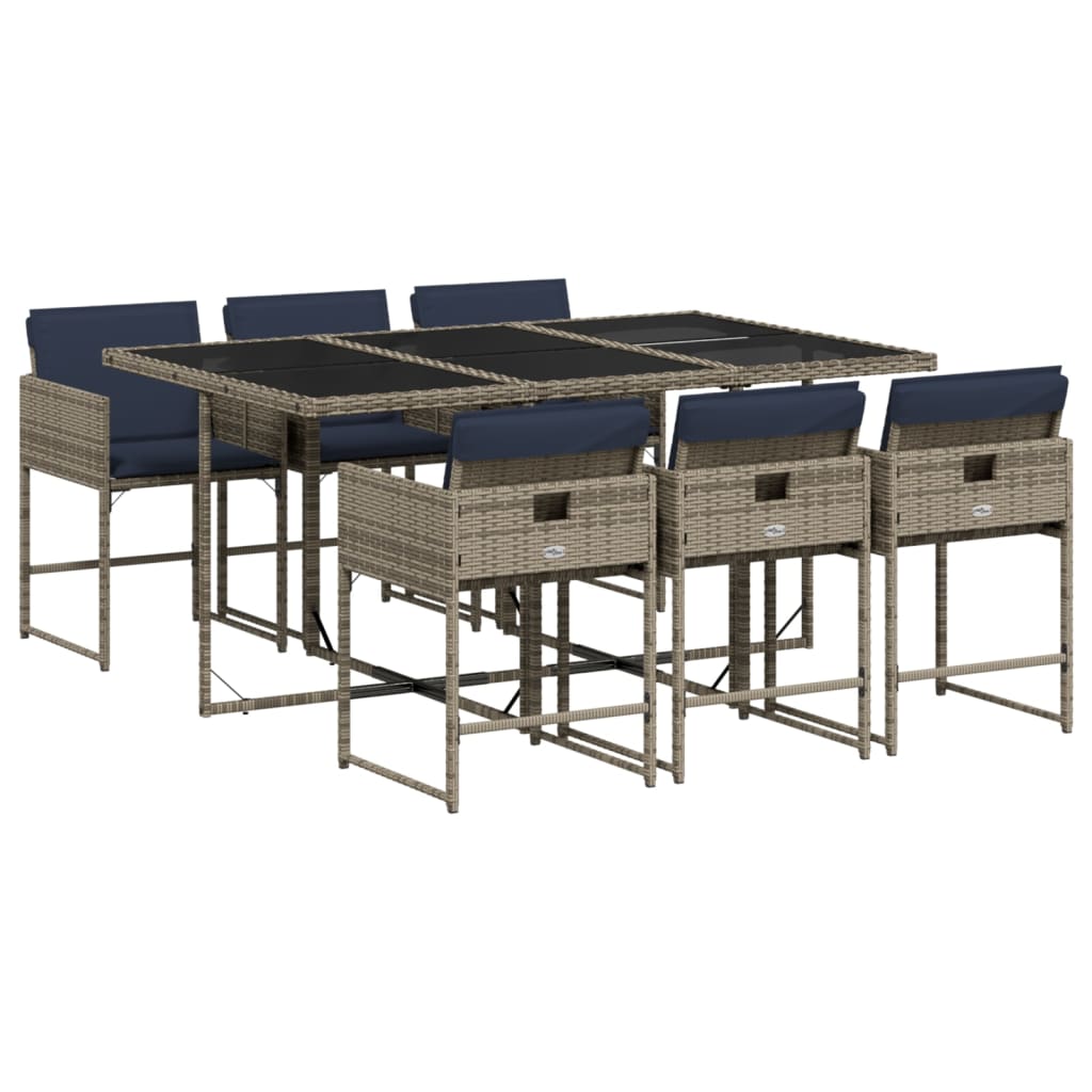 7-teiliges Garten-Ess-Set mit Kissen, grau, Polyrattan