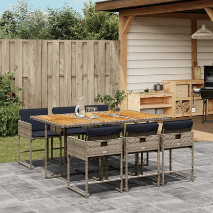 7-tlg. Garten-Essgruppe mit Kissen Grau Poly Rattan