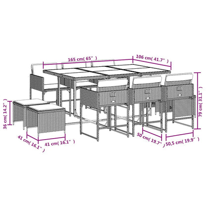 11-tlg. Garten-Essgruppe mit Kissen Grau Poly Rattan