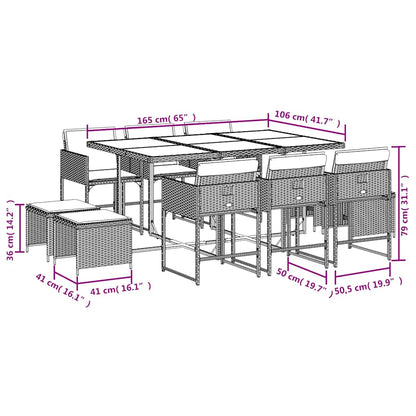 11-tlg. Garten-Essgruppe mit Kissen Hellgrau Poly Rattan